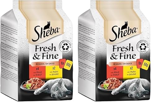 Sheba Fresh & Fine in Sauce - Hochwertiges Katzen Nassfutter - Rind und Huhn - Für die tägliche Abwechslung im extra kleinen Portionsbeutel - 36 x 50g (Packung mit 2) von Sheba