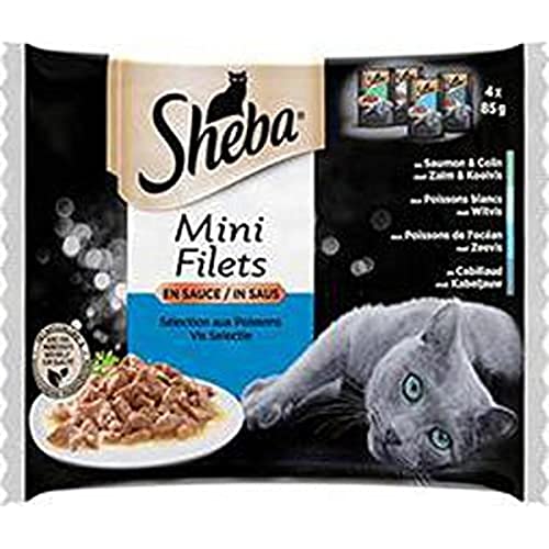 Sheba Frischebeutel Mini Filets in Weißfischsauce für Katzen – 4 Beutel à 85 g von Sheba
