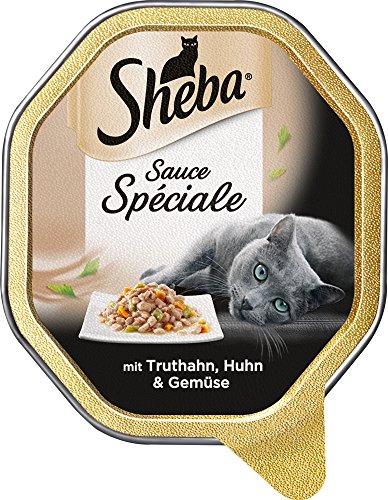 Sheba Katzenfutter Sauce Spéciale für ausgewachsene Katzen - hochwertiges Nassfutter für Katzen / Truthahn, Huhn & Gemüse / 36 Schalen (36 x 85 g) von Sheba