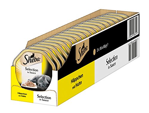 Sheba Katzenfutter Selection in Sauce für ausgewachsene Katzen - hochwertiges Nassfutter für Katzen / Häppchen mit Huhn in Sauce / 36 Schalen (36 x 85 g) von Sheba