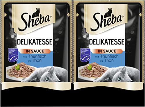 Sheba Katzennassfutter Delikatesse in Sauce, 24 Portionsbeutel, 24x85g – Katzenfutter nass, mit Thunfisch (MSC zertifiziert) von Sheba