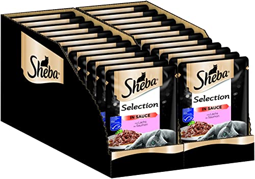 Sheba Katzennassfutter Selection in Sauce, 24 Portionsbeutel, 24x85g – Katzenfutter nass, mit Lachs (MSC zertifiziert) von Sheba