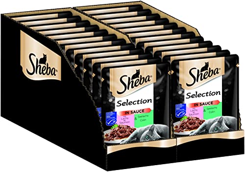 Sheba Katzennassfutter Selection in Sauce, 24 Portionsbeutel, 24x85g – Katzenfutter nass, mit Lachs und Seelachs (MSC zertifiziert) von Sheba
