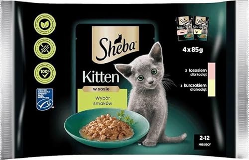 Sheba Kitten in Sauce mit Lachs und Huhn, komplettes Nassfutter für Kätzchen, 20 Beutel à 85 g (5 x 4 x 85 g) von Sheba