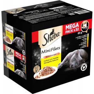 Sheba Mini Filets mit Geflügel in Sauce Multipack Nassfutter Katze Schale (85 g) 2 Packungen (64 x 85 g) von Sheba