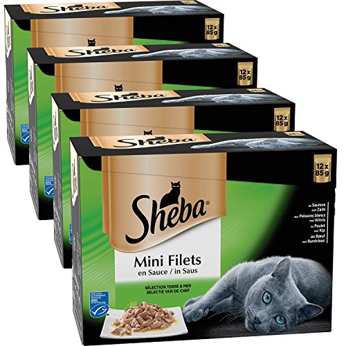 Sheba Mini Katzennetze für ausgewachsene Katzen - Nassfutter für Katzen - Auswahl Erde & Meer - Frischebeutel 48 x 85g von Sheba