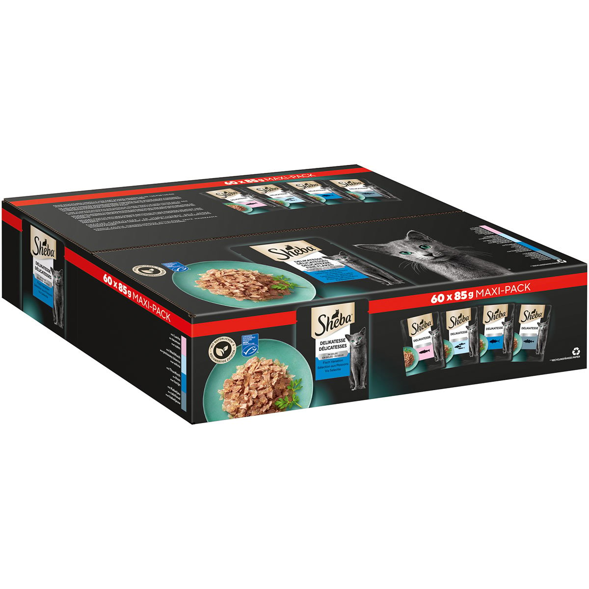 Sheba Nassfutter Multipack Delikatesse in Gelee Fisch Variation 60x85g von Sheba