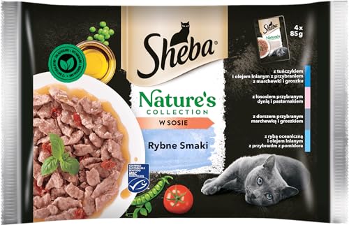 Sheba Nature's Collection Beutel mit Fischgeschmack – komplettes Nassfutter für ausgewachsene Katzen in Soße 5 x (4x85g) von Sheba