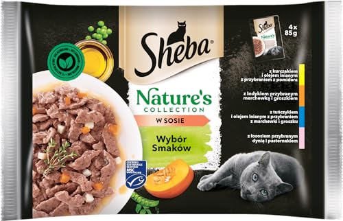 Sheba Nature's Collection Geschmacksauswahl – komplettes Nassfutter für ausgewachsene Katzen in Soße 13 x (4x85g) von Sheba