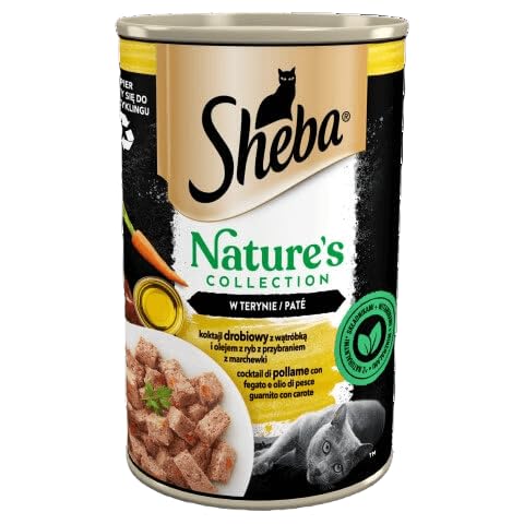 Sheba Nature's Collection – komplettes Nassfutter in Terrine für ausgewachsene Katzen, Geflügelcocktail mit Leber und Fischöl mit Karottengarnitur, Dose12 x 400 g von Sheba