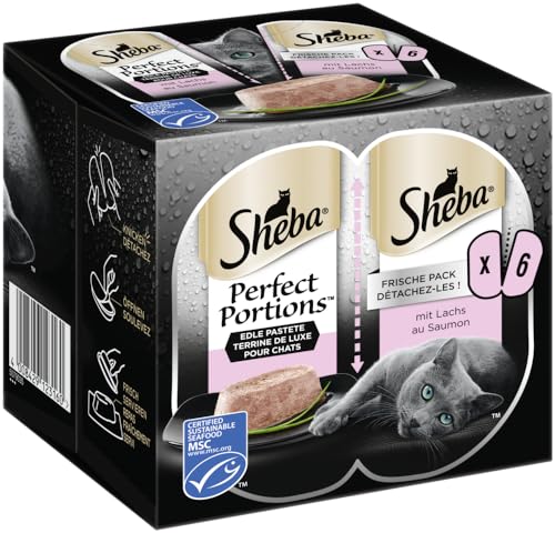 Sheba Perfect PORTIONS Pastete mit Lachs MSC 1x3x(2x37,5g), Katzenfutter, Nassfutter, Schale von Sheba