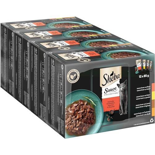 Sheba Sauce Collection Katzen Nassfutter im Portionsbeutel Herzhafte Komposition Multipack 4x12x85g von Sheba