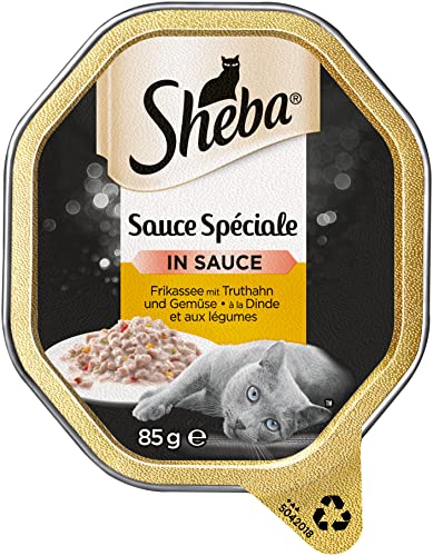 Sheba Sauce Spéciale Katzennassfutter – Edles Nassfutter in 22 Schalen für ausgewachsene Katzen – Frikassee mit Truthahn und Gemüse in Sauce – Katzenfutter – 2er Pack (2 x 11 Schalen à 85g) von Sheba