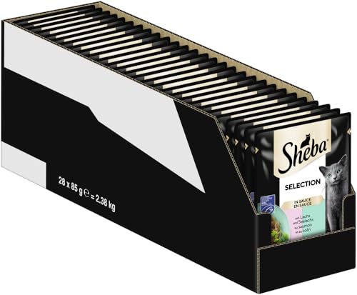 SHEBA Portionsbeutel Nassfutter für Katzen Selection in Sauce mit Lachs und Seelachs MSC-zertifiziert 28 x 85g von Sheba