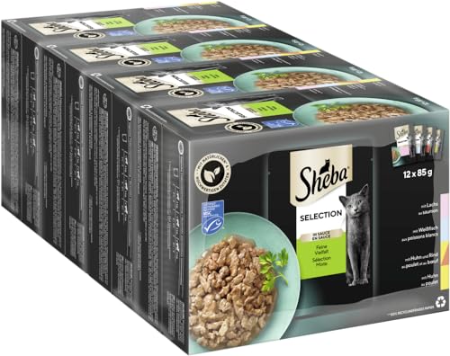 Sheba Selection Portionsbeutel Multipack Feine Vielfalt in Sauce MSC 4X 12x85g Katzenfutter Nassfutter Katzennassfutter Futter von Sheba