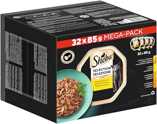 SHEBA Adult Katzenfutter nass - 32x85g Schalen - Geflügel Variation in Sauce - Nassfutter für Katzen - 1 Großpackung von Sheba