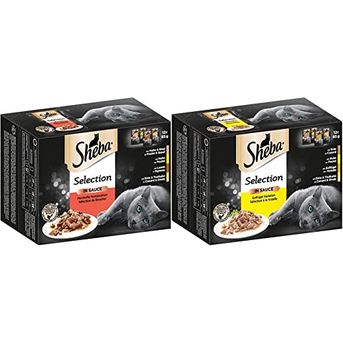 Sheba Selection in Sauce – Katzenfutter Herzhafte Komposition in Sauce für ausgewachsene Katzen – Maxi-Pack 48 x 85g & Selection in Sauce – Katzenfutter mit Geflügel Variation in Sauce – 48 x 85g von Sheba