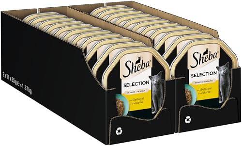 SHEBA Schale Nassfutter für Katzen Selection in Sauce mit Geflügelhäppchen 2 x 11 x 85g von Sheba