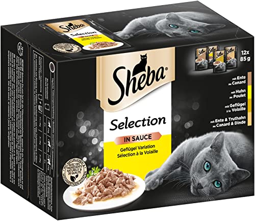 Sheba Selection in Sauce Katzennahrung – Katzenfutter in 48 Portionsbeuteln – Geflügel Variation in Sauce für ausgewachsene Katzen – 4er Pack (4 x 12 Portionsbeutel à 85g) von Sheba