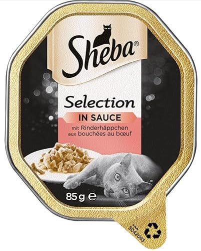 Sheba Selection in Sauce mit Rinderhäppchen Schale 11 x 85g Natürliches und hochwertiges Katzen Nassfutter von Sheba