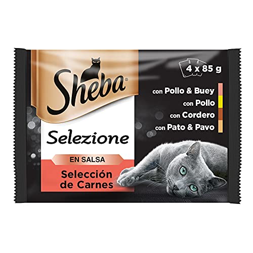 Sheba Selezione Nassfutter für Katzen, Fleischauswahl in Sauce, Multipack (13 x 4 Beutel x 85 g) von Sheba