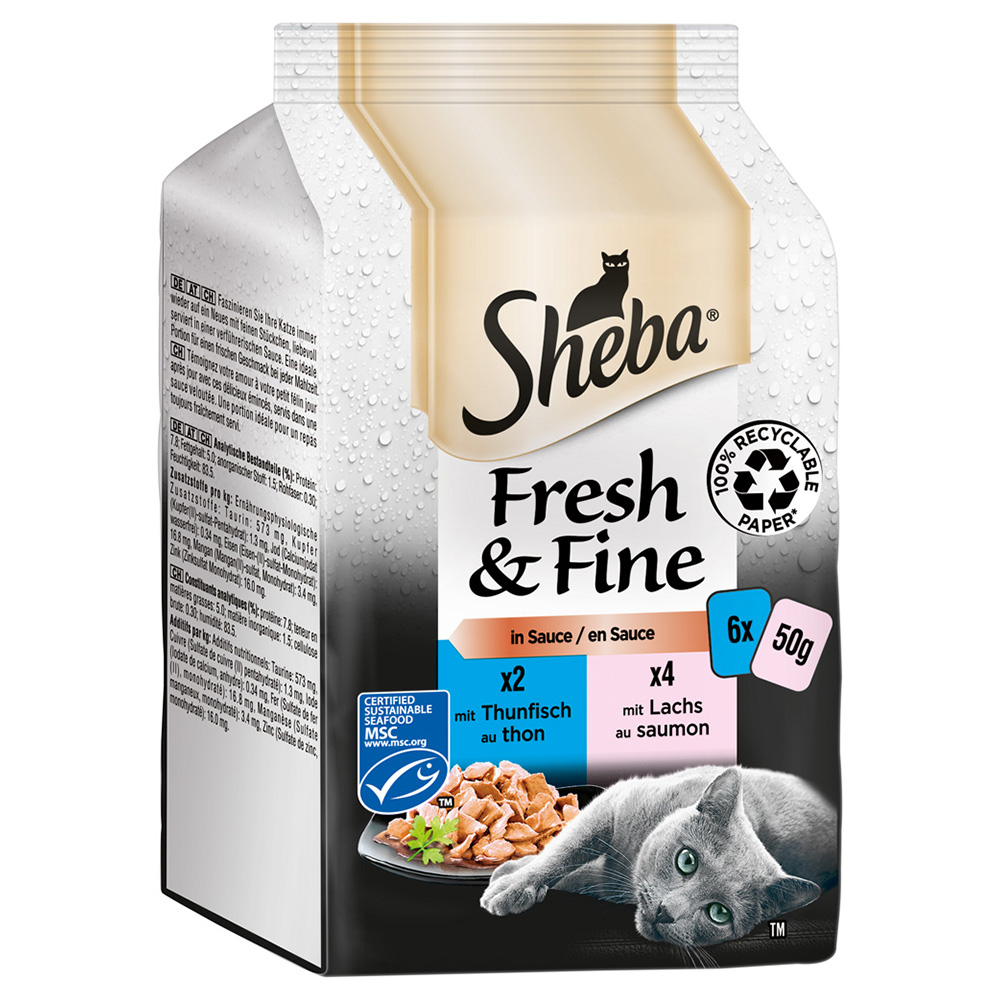 Sparpaket Sheba Fresh & Fine Frischebeutel 72 x 50 g - Fisch Variation von Sheba