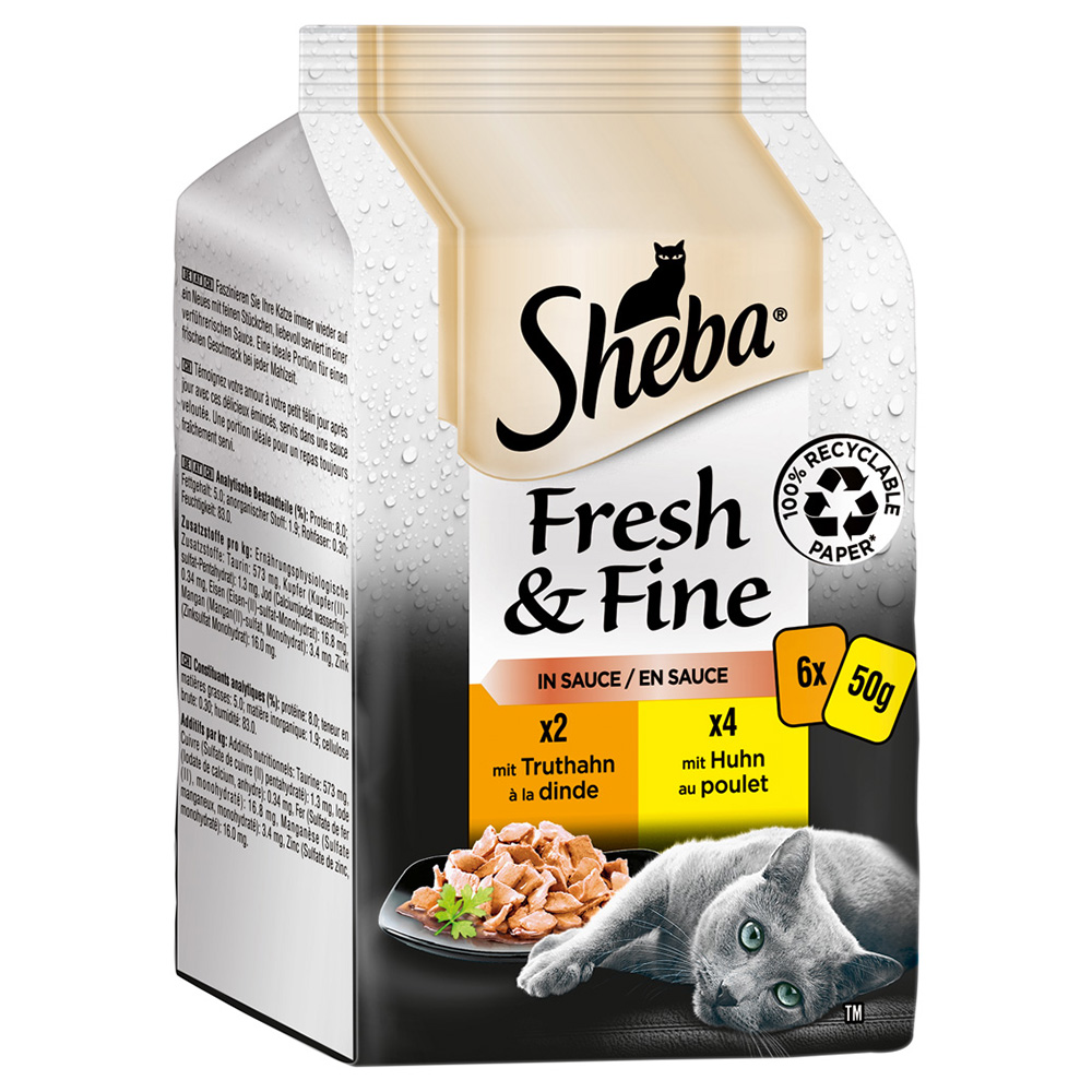 Sparpaket Sheba Fresh & Fine Frischebeutel 72 x 50 g Katzenfutter - Huhn & Truthahn in Sauce von Sheba