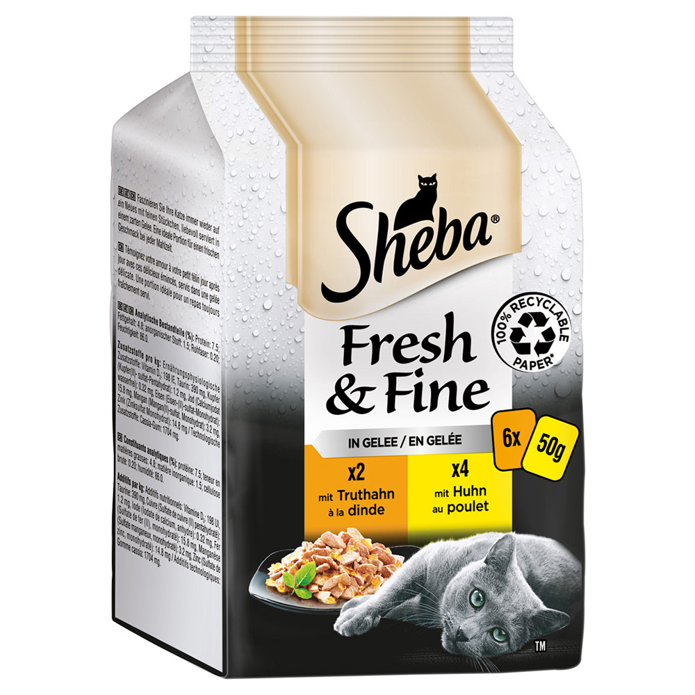 Sparpaket Sheba Fresh & Fine Frischebeutel 72 x 50 g Katzenfutter - Truthahn & Huhn in Gelee von Sheba