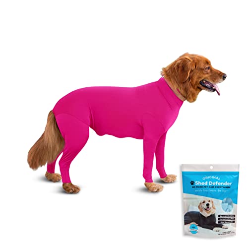 Shed Defender Body Suit for Dogs – Original –Anti Shedding Shirt, Reduce Dog Hair, Dog Onesie Surgery Recovery Suit, Anxiety, Calming, Car Seat Cover, E-Collar, Hot Spots, Jumpsuit(Pink, XL) von Shed Defender