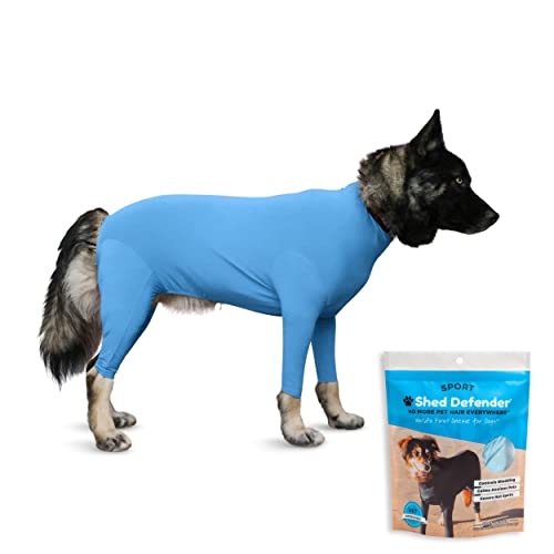 Shed Defender Body Suit for Dogs – Sport –Anti Shedding Shirt, Reduce Dog Hair, Dog Onesie Surgery Recovery Suit, Anxiety, Calming, Car Seat Cover, E-Collar, Hot Spots, Jumpsuit(Columbia Blue,L) von Shed Defender