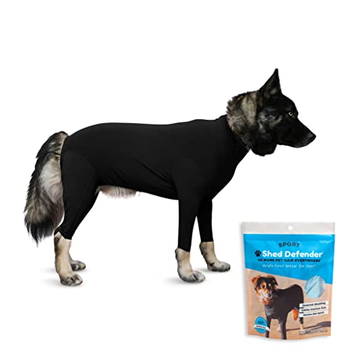 Shed Defender Sporthund Onesie - Auf Haifischbecken gesehen, Enthält das Abwerfen von Hundehaaren für Zuhause, Auto, Reisen, Angst beruhigendes Hemd, (Schwarz, XS) von Shed Defender