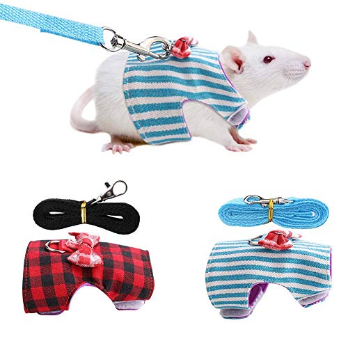 2 Stücke Hamster Harness und Zugseil Kleintier Outdoor Walking Weste Brustgurt für Kaninchen Eichhörnchen Bunny Ferret Meerschweinchen Red Grid + Blue Stripes(XS) von Sheens