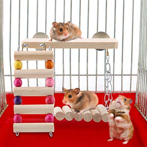 3 Stücke Holz Papagei Eichhörnchen Vogel Spielzeug Sprungbrett Schaukel Leiter Käfig Zubehör Vogel Spielzeug Set Käfig Zubehör für Rennmaus Ratte Chinchillas Meerschweinchen EichhörnchenSpielzeug von Sheens