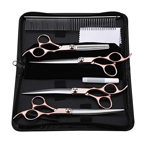 4 STÜCKE Hundesalon Schere Set, 7in Gold Griff Edelstahl Schere Kamm Kit Professionelle Hundesalon Friseur Schere Schere für Hund & Katze Haar Trimmen & Ausdünnen von Sheens