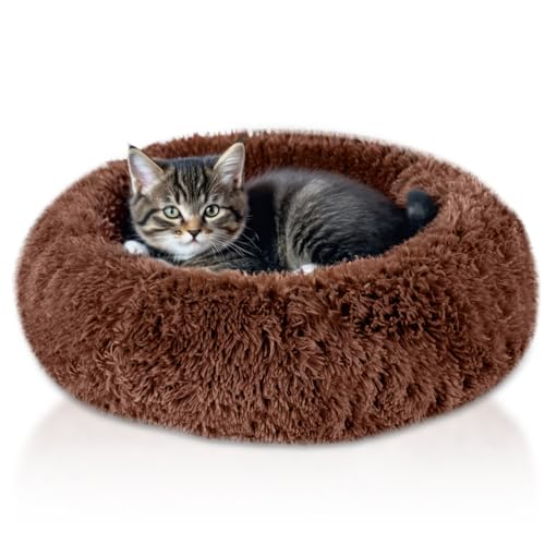 ShellKingdom Katzenbetten für Hauskatzen, 61 cm großes Hundebett für kleine, mittelgroße und große Hunde, niedliches, rundes flauschiges Plüsch-Haustierbett für Welpen, Kätzchen, selbstwärmend, von ShellKingdom