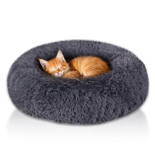 ShellKingdom Katzenbetten für Hauskatzen, 61 cm großes Hundebett für kleine, mittelgroße und große Hunde, niedliches, rundes flauschiges Plüsch-Haustierbett für Welpen, Kätzchen, selbstwärmend, von ShellKingdom