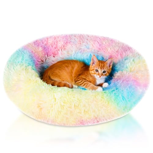 ShellKingdom Katzenbetten für Hauskatzen, 61 cm großes Hundebett für kleine, mittelgroße und große Hunde, niedliches, rundes flauschiges Plüsch-Haustierbett für Welpen, Kätzchen, selbstwärmend, von ShellKingdom