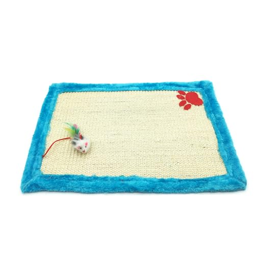 Shelltech Kratzmatte aus natürlichem Sisal, strapazierfähiges Sisal, mit interaktivem Mausspielzeug (45 cm L x 32 cm B x 1,1 cm T, Blau) von Shelltech