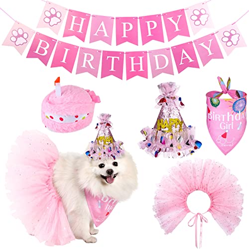 5 Stück Hunde-Geburtstags-Bandana Mädchen Hund Geburtstagskuchen Quietschendes Hundespielzeug Partyzubehör Hund Geburtstag Hut Tutu Rock für Hunde Happy Birthday Banner Welpe Geburtstag Party Supplies von Shellwei