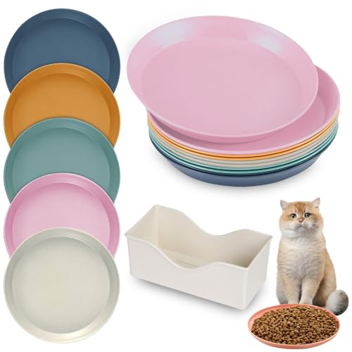 10 Stück Katzennapf,Katzenschüssel,Katzennapf Flach,Fressnapf Katze Futternapf,Runden Katzenteller,Fressnapf Katze,Bunt Katzenfutter Napfset,Cat Plate für Kätzchen und kurzbeinige Katzen von Shengruili