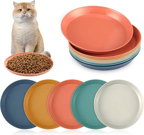 10 Stück Katzennapf,Katzenschüssel,Katzennapf Flach,Fressnapf Katze Futternapf,Runden Katzenteller,Fressnapf Katze,Bunt Katzenfutter Napfset,Cat Plate für Kätzchen und kurzbeinige Katzen von Shengruili