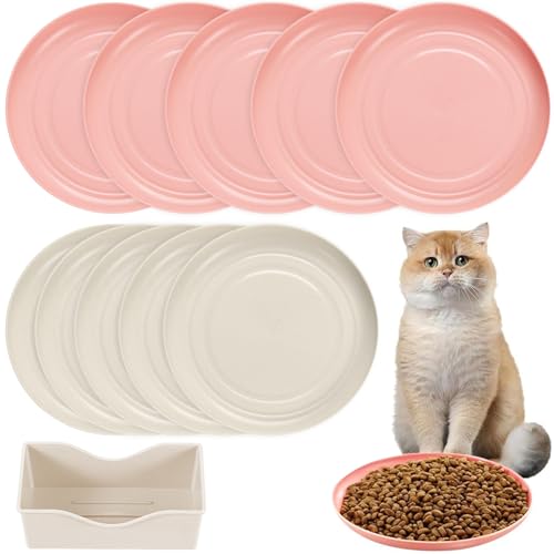 10 Stück Katzennapf,Katzenschüssel,Katzennapf Flach,Fressnapf Katze Futternapf,Runden Katzenteller,Fressnapf Katze,Bunt Katzenfutter Napfset,Cat Plate für Kätzchen und kurzbeinige Katzen von Shengruili