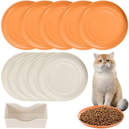 10 Stück Katzennapf,Katzenschüssel,Katzennapf Flach,Fressnapf Katze Futternapf,Runden Katzenteller,Fressnapf Katze,Bunt Katzenfutter Napfset,Cat Plate für Kätzchen und kurzbeinige Katzen von Shengruili