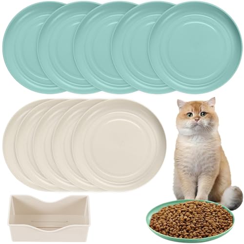 10 Stück Katzennapf,Katzenschüssel,Katzennapf Flach,Fressnapf Katze Futternapf,Runden Katzenteller,Fressnapf Katze,Bunt Katzenfutter Napfset,Cat Plate für Kätzchen und kurzbeinige Katzen von Shengruili