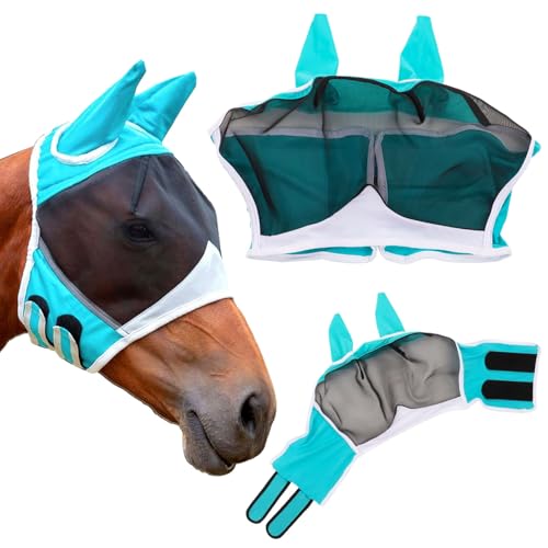 Pferde Fliegenmaske,Fliegenschutz Pferd Cob mit Ohrenschutz,Atmungsaktive Moskito Maske für Pferde,Horse Fly Mask,Fliegenhaube Pferde von Shengruili