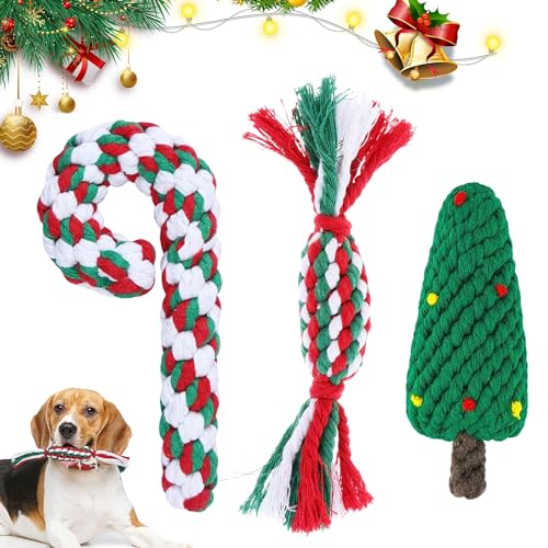 Hundespielzeug Zuckerstange,3 Stück Hundespielzeug Weihnachten,Kauen Hundespielzeug Set,Hundeseil Spielzeug,Welpenspielzeug Kleine Welpen,Kauspielzeug für Kleine Hunde,Hundespielzeug Kleine Hunde von Shengruili