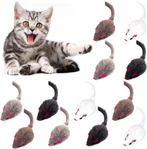 Shengruili 12 Stück Spielmaus für Katzen,Spielmaus mit Glocke,Katze Fellmaus,Spielzeugmaus Katzen Fellmäuse Set,Katze Spielmaus,Spielzeugmäuse,Katzenspielzeug Maus von Shengruili