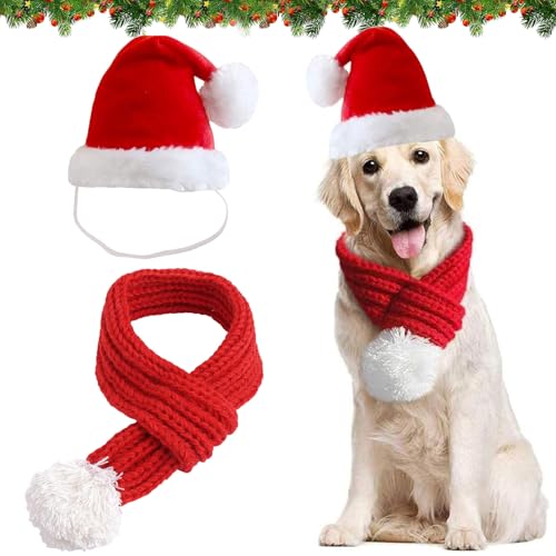 Weihnachtsmütze Hund,Katzen Hunde Weihnachtskostüm,Weihnachtsmütze und Schal für Hund Katze,Haustier Weihnachtsmütze,Weihnachtshundeschal,Haustier Weihnachts Outfit Geschenk von Shengruili