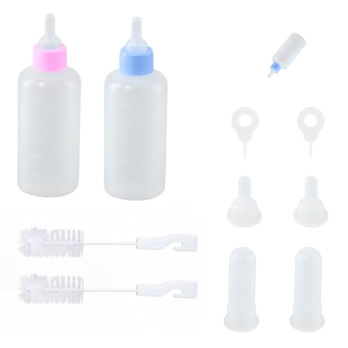 2 Stück 50ml Silikon Kleine Milchflasche Pet Set für Haustiere, Aufzuchtflasche mit Reinigungsbürste und Schnuller, Fläschchen Set für Haustiere für Neugeborene Kätzchen, Welpen, Hasen, Eichhörnchen von Shengxi