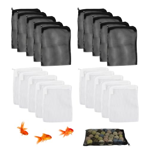 Shengxi 20 Stück Aquarium Filterbeutel mit Kunststoff-Reißverschluss Hoher Durchfluss Feinmaschiges Filterbeutel mit 1mm Mesh Loch für Aktivkohle und Biokugeln 14x20cm (Schwarz + Weiß) von Shengxi